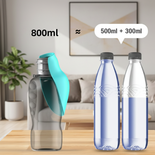 800ml Leak proof Portable Dog Water Bottle with Foldable Drinking Bowl – Travel & Hiking Pet Water Dispenser