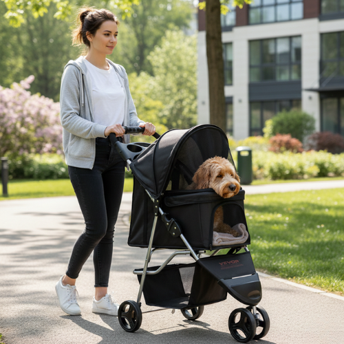 Foldable 3-Wheel Pet Stroller for Small Dogs