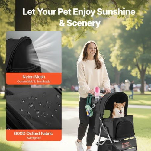 Foldable 3-Wheel Pet Stroller for Small Dogs