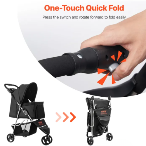 Foldable 3-Wheel Pet Stroller for Small Dogs