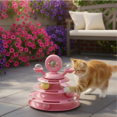 Interactive 4-Level Cat Toy Tower with Roller Balls & Turntable