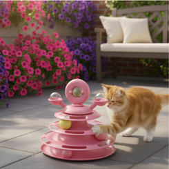 Interactive 4-Level Cat Toy Tower with Roller Balls & Turntable