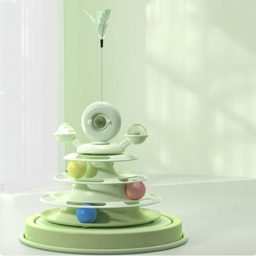 Interactive 4-Level Cat Toy Tower with Roller Balls & Turntable